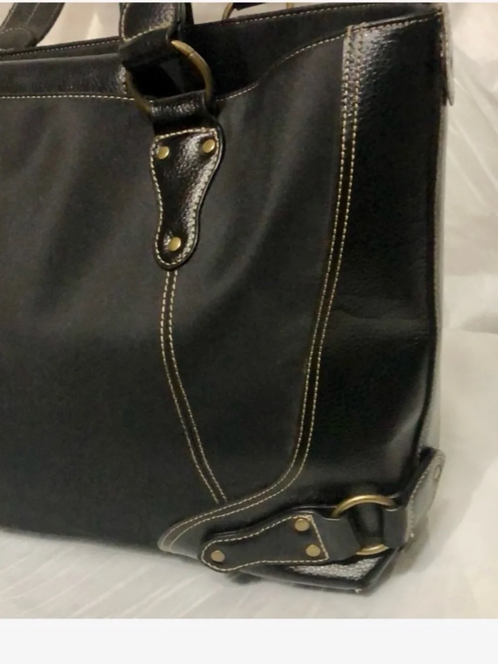 Classic Black Tote Bag with Top  Stitching